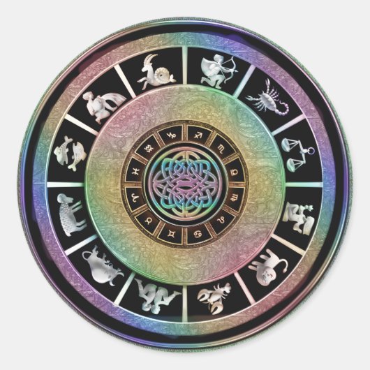 Celtic Rainbow Zodiac Mandala Ronde Sticker (Voorkant)