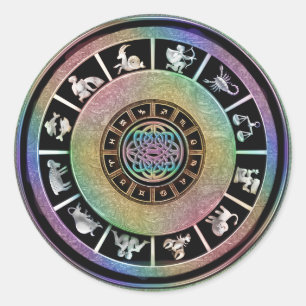 Celtic Rainbow Zodiac Mandala Ronde Sticker