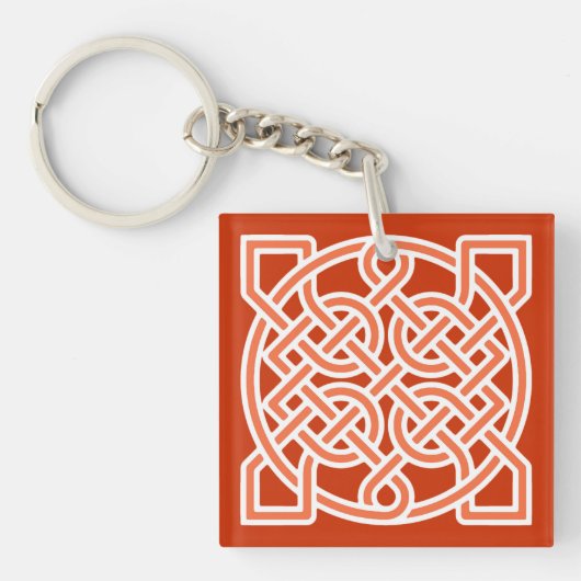 Celtic Sailor's Knot, Mandarin Oranje en White Sleutelhanger (Voorkant)