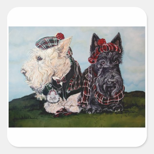 Celtic Scottish Terriers Vierkante Sticker (Voorkant)