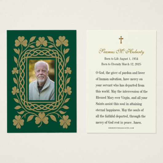 Celtic Shamrock Gold Funeral Memorial Prayer Kaart (Voorkant /achterkant)