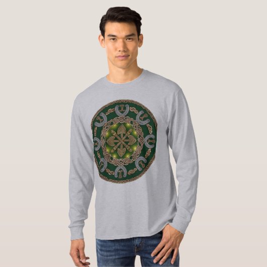 Celtic Shamrock & Hoefijzer - Lucky St. Patrick's T-shirt (Voorkant volledig)