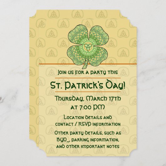 Celtic Shamrock Party Uitnodiging (Voorkant / Achterkant)