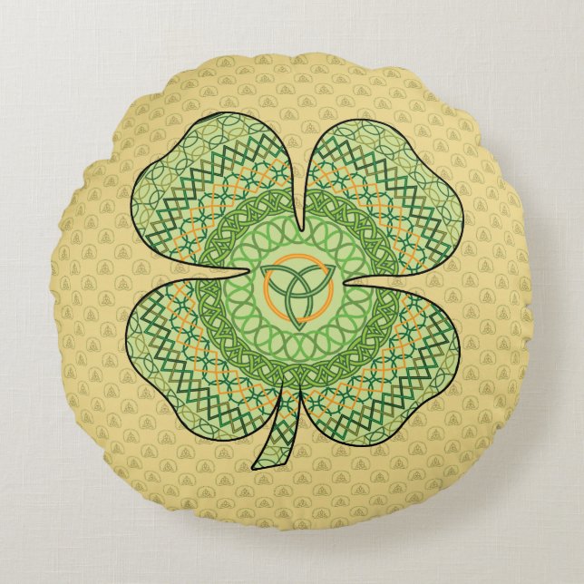 Celtic Shamrock rond kussen (Voorkant)