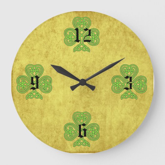 Celtic Shamrocks Wall Clock Grote Klok (Voorkant)