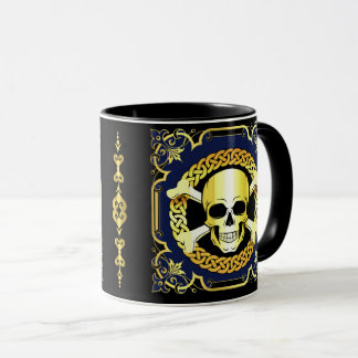 Celtic Skull crossbones/design goud/zwart/blauw Mok