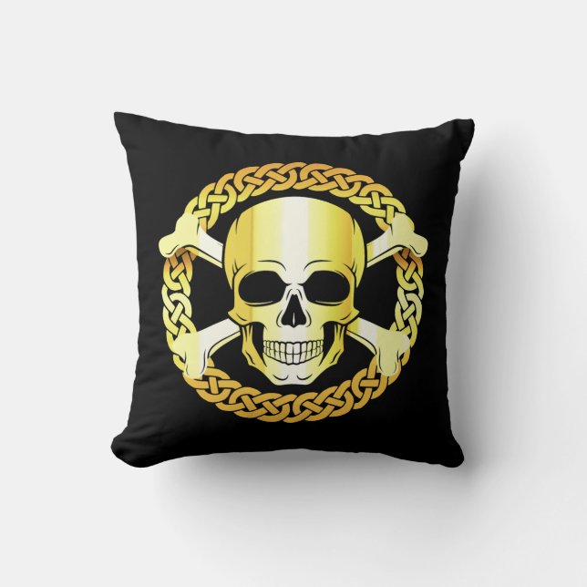 Celtic Skull Crossbones/Viking/Pirate/Gold/zwart Kussen (Voorkant)