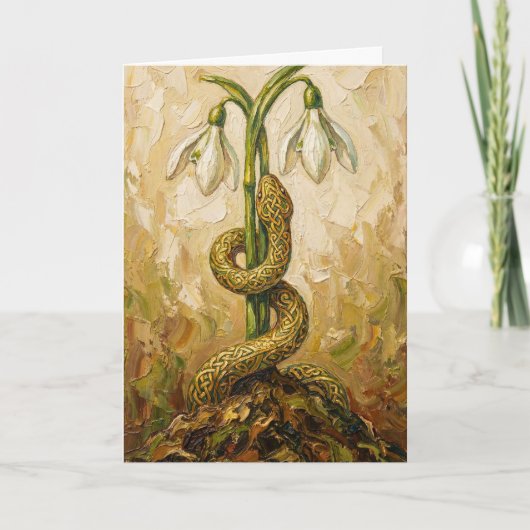 Celtic Snake Snowdrops Imbolc Rebirth Fantasy Art Kaart (Voorkant)