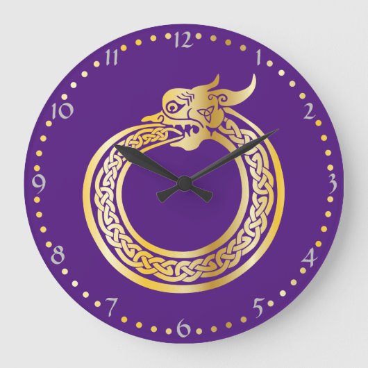 Celtic Style Gold Toned Ouroboros Large Clock Grote Klok (Voorkant)