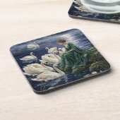 Celtic Swans Moonlit Lake Night Fantasy Art Bier Onderzetter (Linkerzijde)