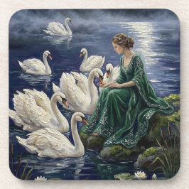 Celtic Swans Moonlit Lake Night Fantasy Art Bier Onderzetter