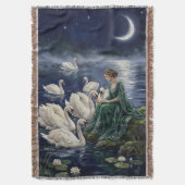 Celtic Swans Moonlit Lake Night Fantasy Art Deken (Voorkant Verticaal)