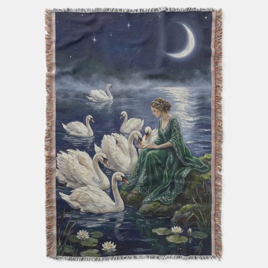 Celtic Swans Moonlit Lake Night Fantasy Art Deken (Voorkant Verticaal)