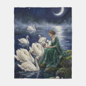 Celtic Swans Moonlit Lake Night Fantasy Art Fleece Deken (Voorkant)