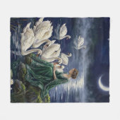 Celtic Swans Moonlit Lake Night Fantasy Art Fleece Deken (Voorkant (Horizontaal))