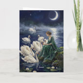 Celtic Swans Moonlit Lake Night Fantasy Art Kaart (Achterkant)