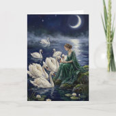 Celtic Swans Moonlit Lake Night Fantasy Art Kaart (Voorkant)