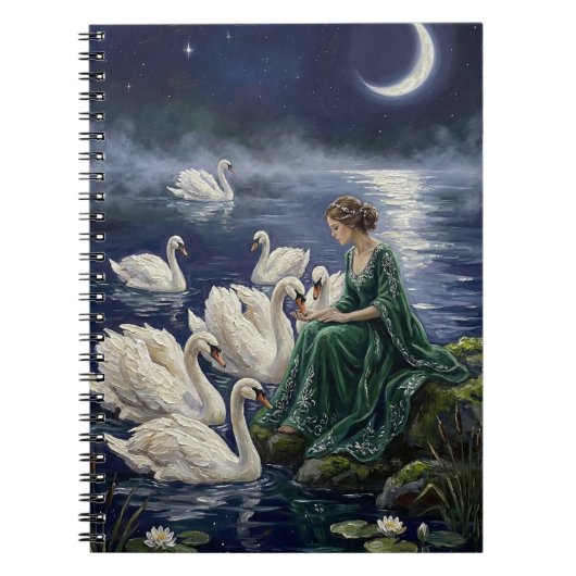 Celtic Swans Moonlit Lake Night Fantasy Art Notitieboek (Voorkant)