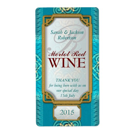Celtic Swirl Blue Blauwgroen aangepaste wijnflesla Etiket (Voorkant)