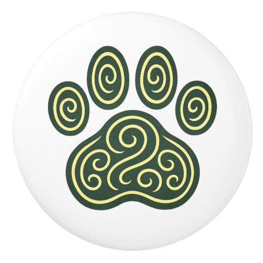 Celtic Swirl Pawprint Pine & Cream Keramische Knop (Voorkant)