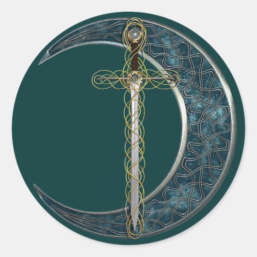 Celtic Sword and Moon Ronde Sticker (Voorkant)
