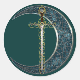 Celtic Sword and Moon Ronde Sticker