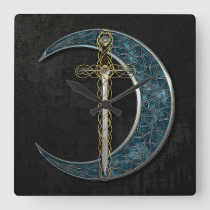 Celtic Sword and Moon Vierkante Klok