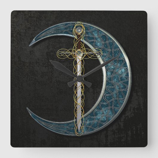 Celtic Sword and Moon Vierkante Klok (Voorkant)