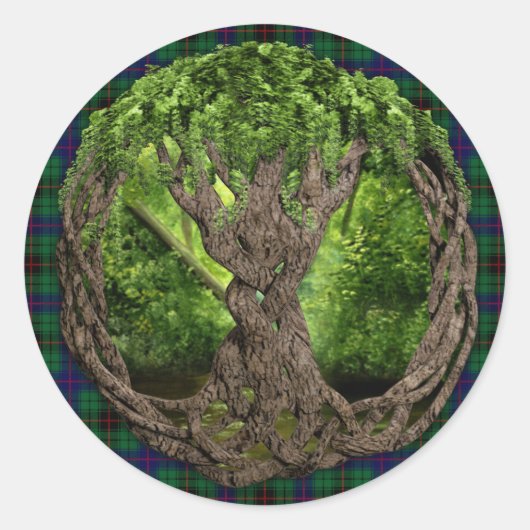 Celtic Tree of Life and Clan Davidson Tartan Ronde Sticker (Voorkant)