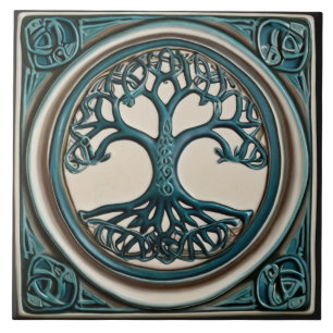 Celtic Tree of Life Blauwgroen Faux Relief Keltisc Tegeltje