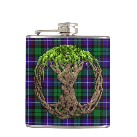 Celtic Tree of Life Clan Mitchell Tartan Heupfles (Voorkant)