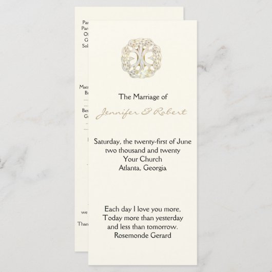 Celtic Tree of Life Gold Wedding Programma Programmakaart (Voorkant / Achterkant)