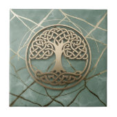 Celtic Tree of Life Sage Marble Gold Crann Bethadh Tegeltje (Voorkant)
