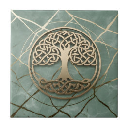 Celtic Tree of Life Sage Marble Gold Crann Bethadh Tegeltje