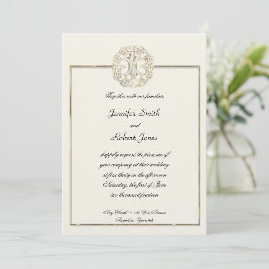 Celtic Tree of Life Thistle Wedding Invitation Kaart (Staand voorkant)