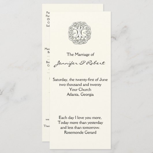 Celtic Tree of Life Trouwprogramma Programmakaart (Voorkant / Achterkant)