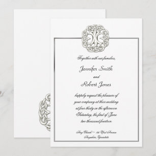 Celtic Tree of Life White Wedding Invitation Kaart