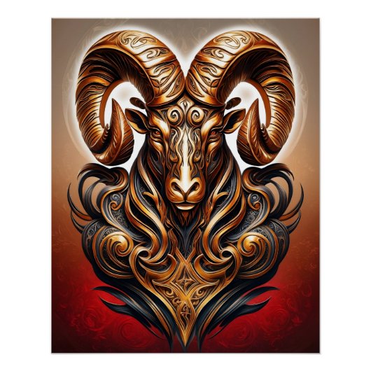 Celtic Tribal Aries Zodiac Art Poster (Voorkant)