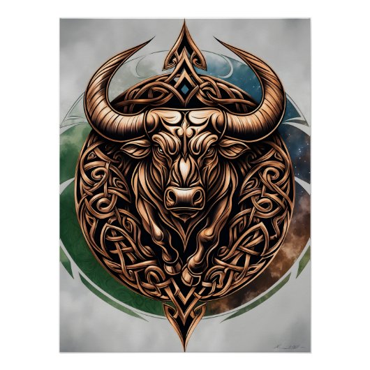 Celtic Tribal Taurus Zodiac Art Poster (Voorkant)