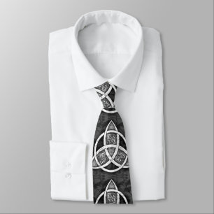 .Celtic Trinity Knot Black, Grey, White Stropdas