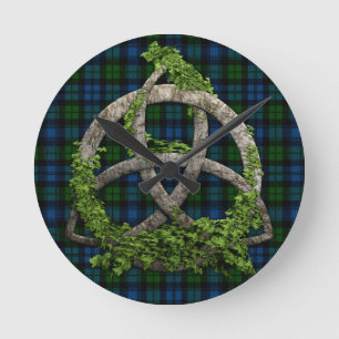 Celtic Trinity Knot en Campbell Militaire Tartan Ronde Klok