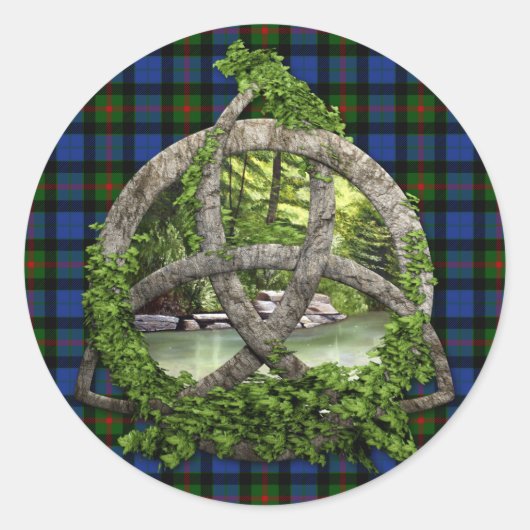 Celtic Trinity Knot en Clan Gunn Tartan Ronde Sticker (Voorkant)