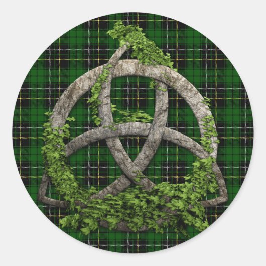 Celtic Trinity Knot en Clan MacAlpine Tartan Ronde Sticker (Voorkant)