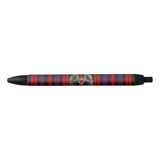 Celtic Trinity Knot en Clan MacLachlan Tartan Zwarte Inkt Pen (Voorkant)