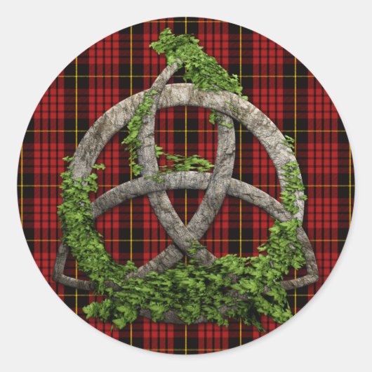 Celtic Trinity Knot en Clan MacQueen Tartan Ronde Sticker (Voorkant)