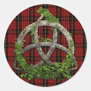 Celtic Trinity Knot en Clan MacQueen Tartan Ronde Sticker