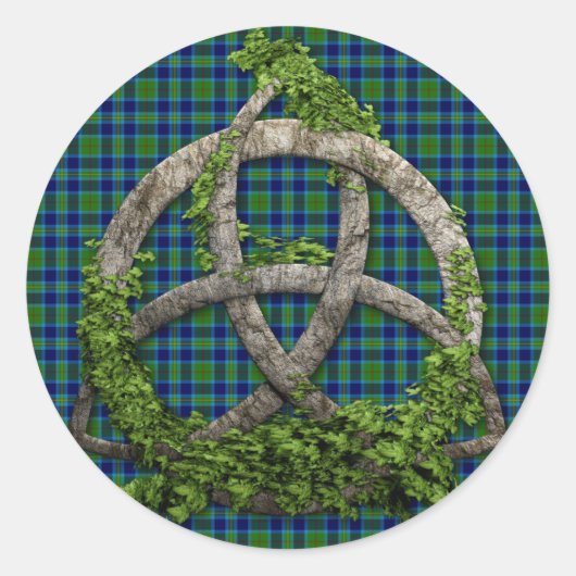 Celtic Trinity Knot en Clan Miller Tartan Ronde Sticker (Voorkant)