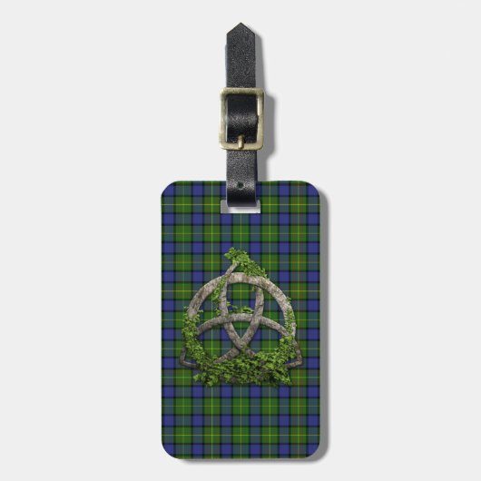 Celtic Trinity Knot en Clan Muir Tartan Bagagelabel (Voorkant verticaal)