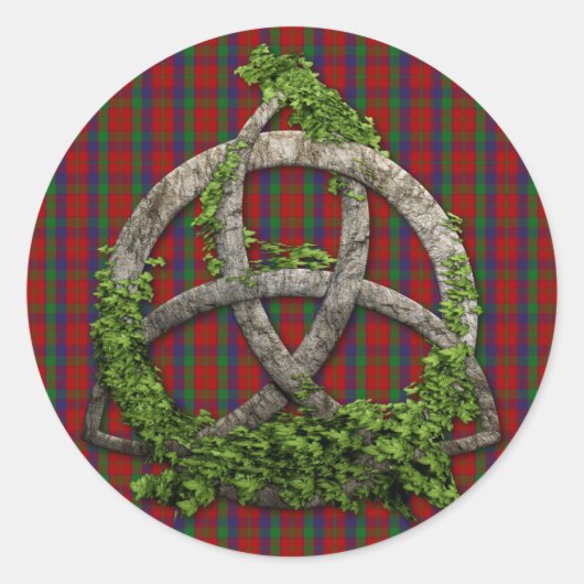 Celtic Trinity Knot en Clan Robertson Tartan Ronde Sticker (Voorkant)