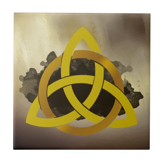 Celtic Trinity Knot Golden Circled Vintage Tegeltje (Voorkant)